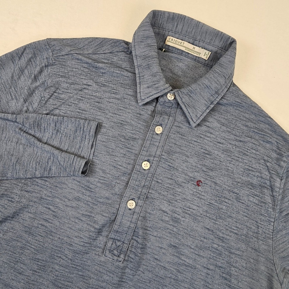 Criquet Mens Long Sleeve Polo Shirt Blue Heather Space Dye Logo Size M